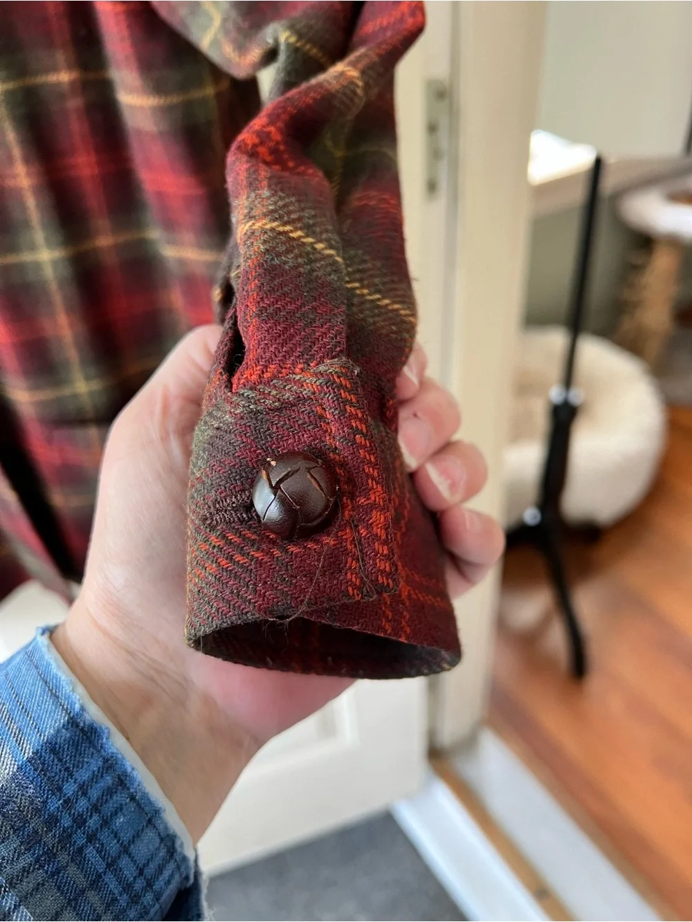 Vintage Talbots sz S tartan plaid shaket or barn coat deep rust red/ green. Wool
